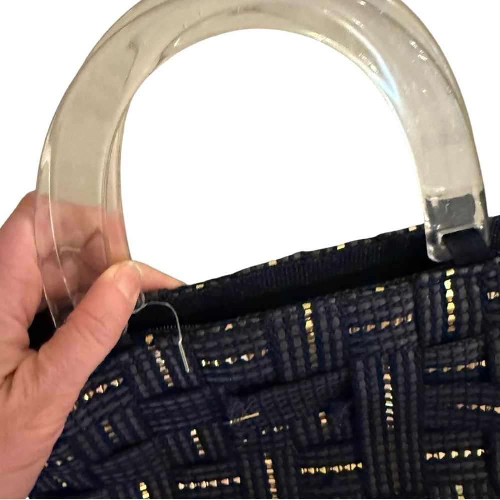 VINTAGE TOP HANDLE BAG m & g bertini paper bag Woven Handbag Made in Italy navy - Picture 3 of 9
